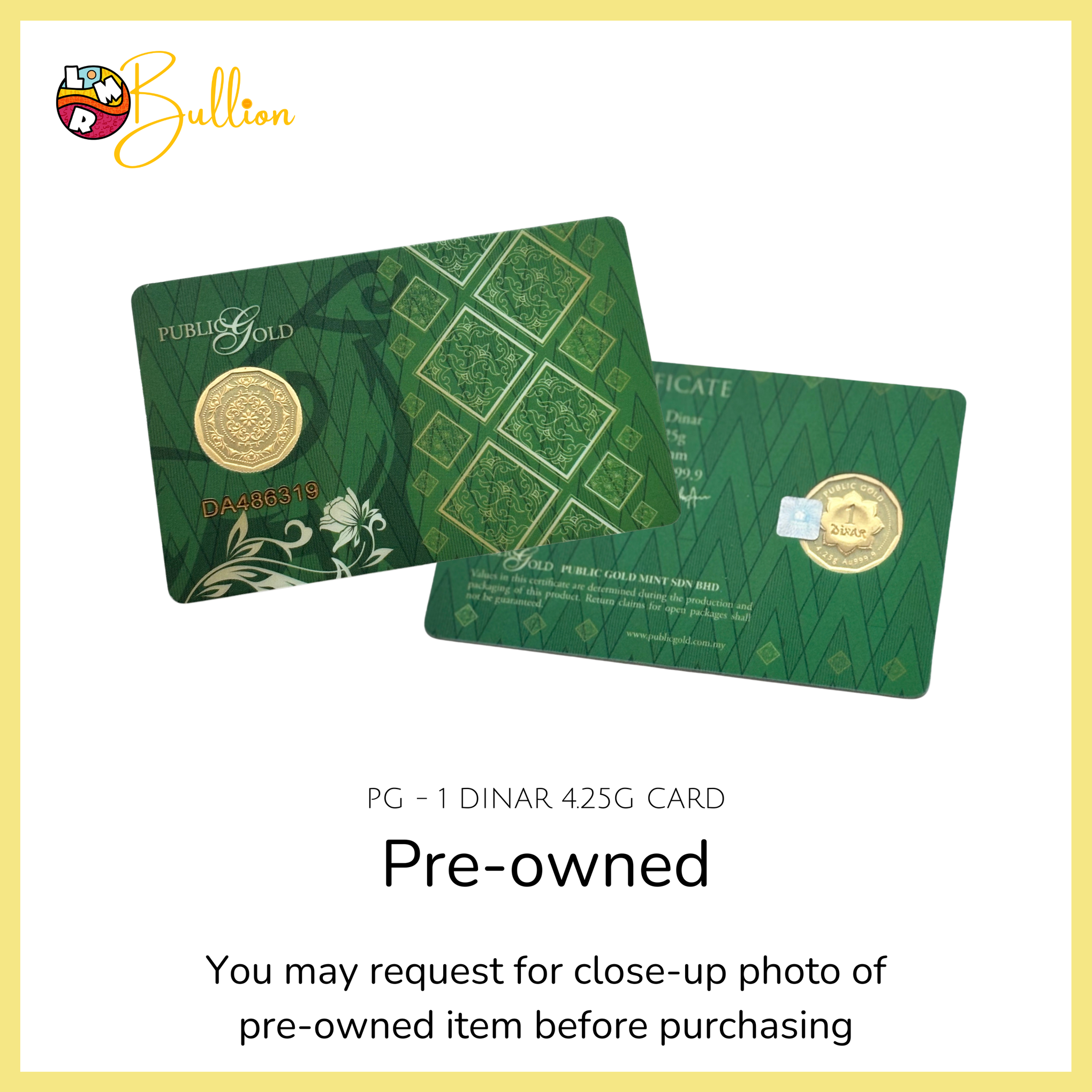 [PRE-OWNED] 1 Dinar PG - Card (Au999.9)