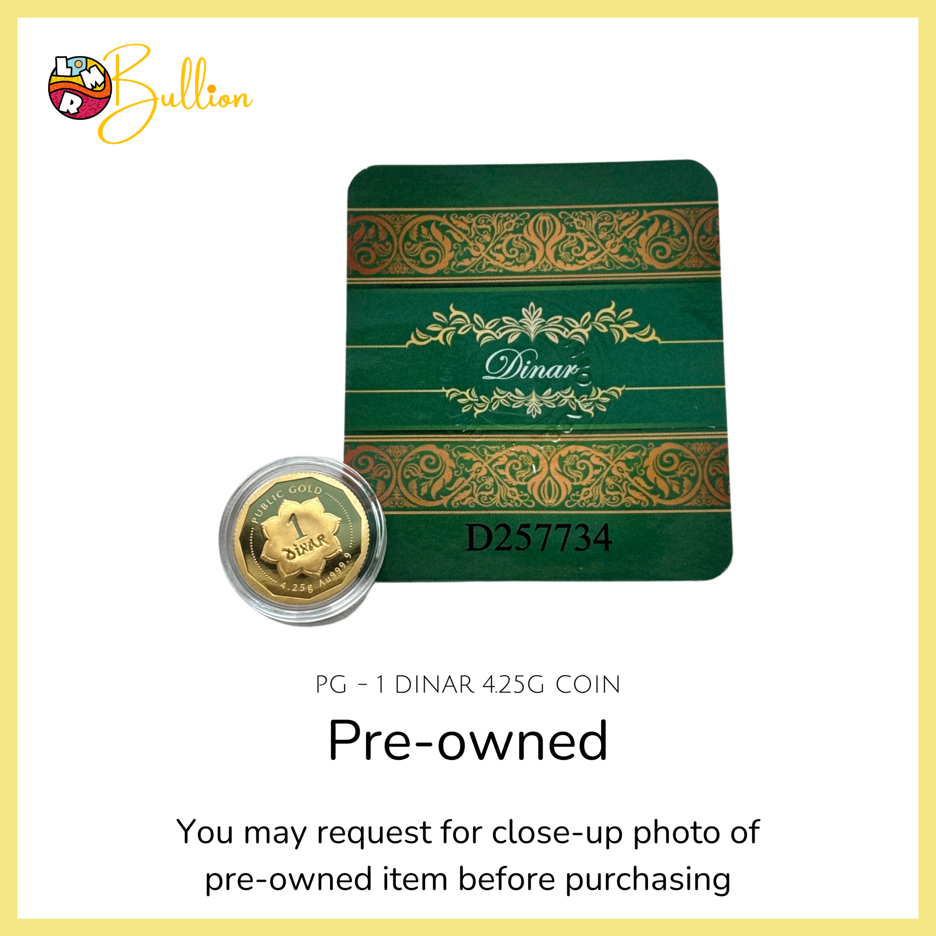 [PRE-OWNED] 1 Dinar PG - Coin (Au999.9)