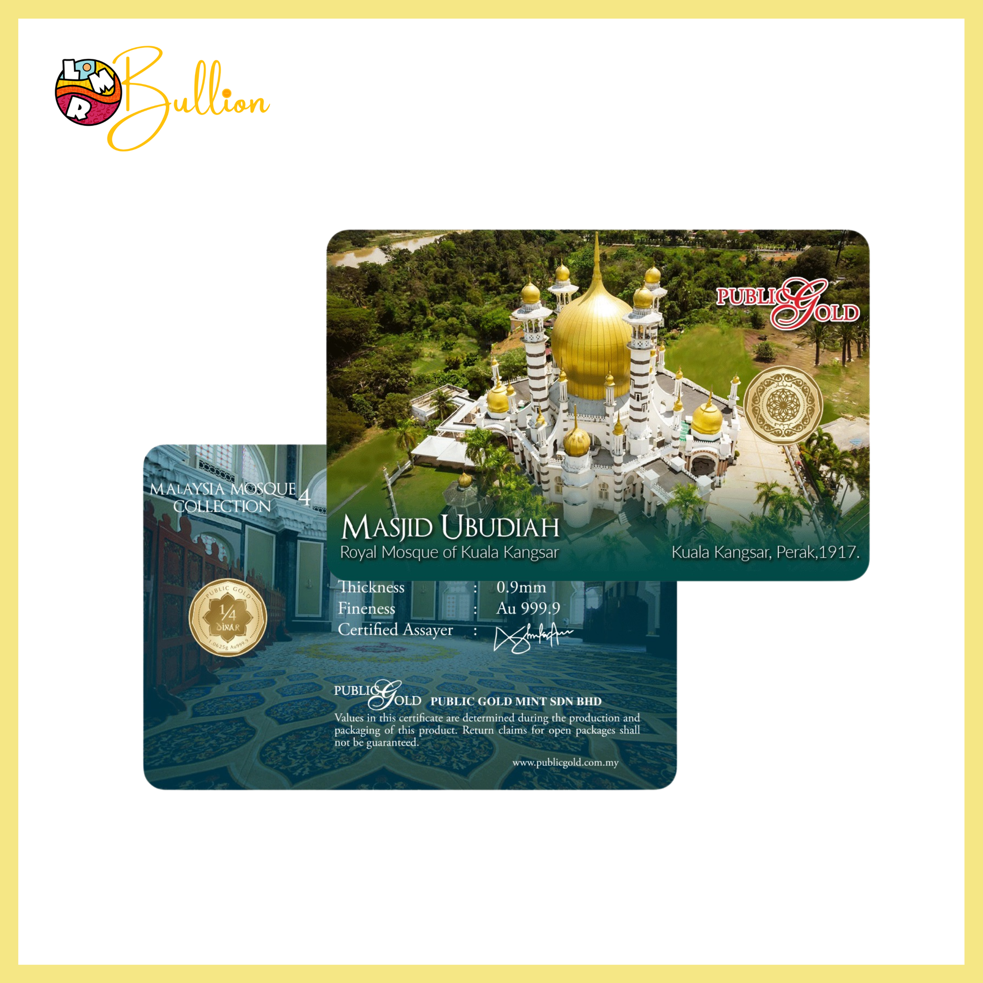 1/4 Dinar 1.0625g PG - Masjid Ubudiah (Au999.9)