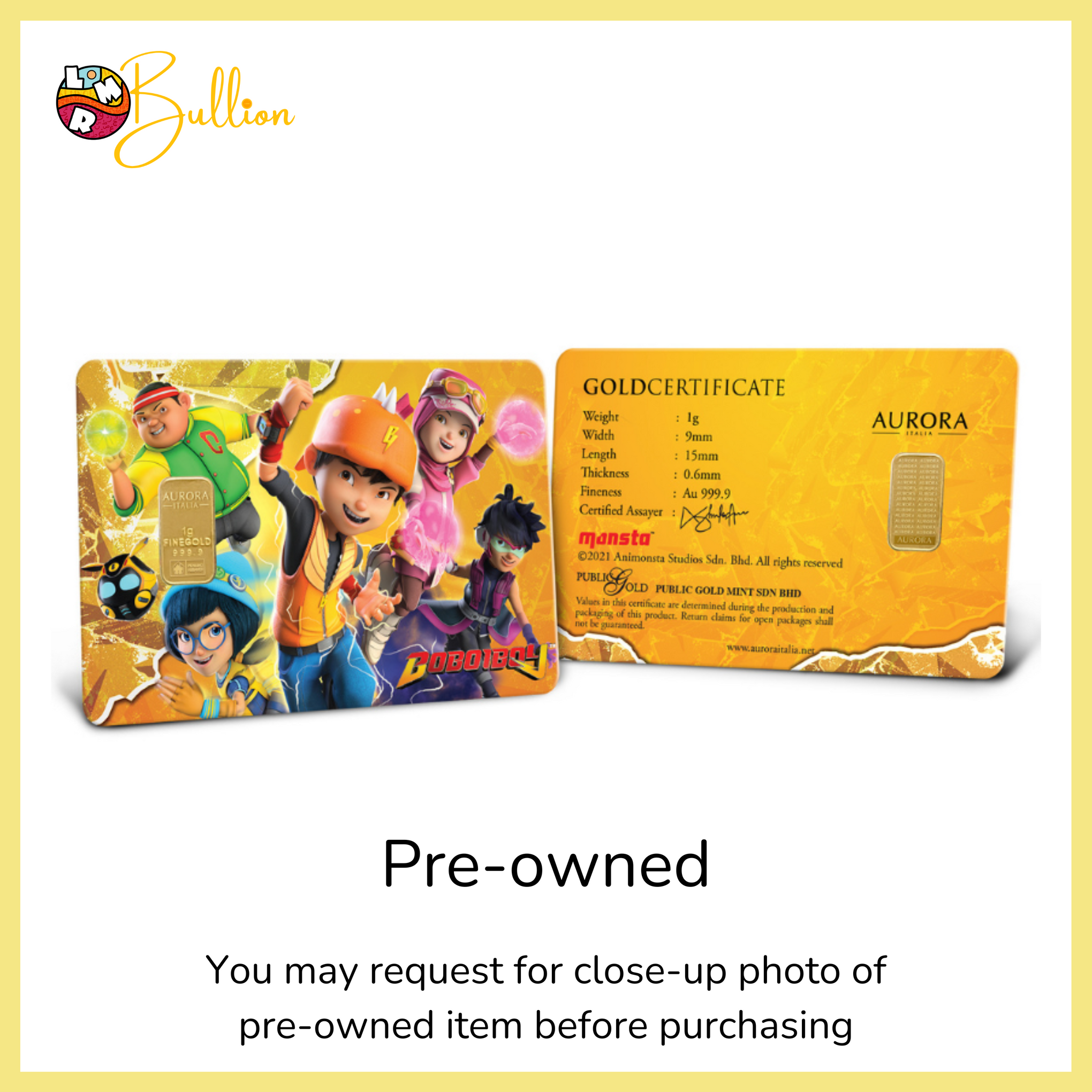 [PRE-OWNED] 1 gram Boboiboy Yellow (Good Condition)