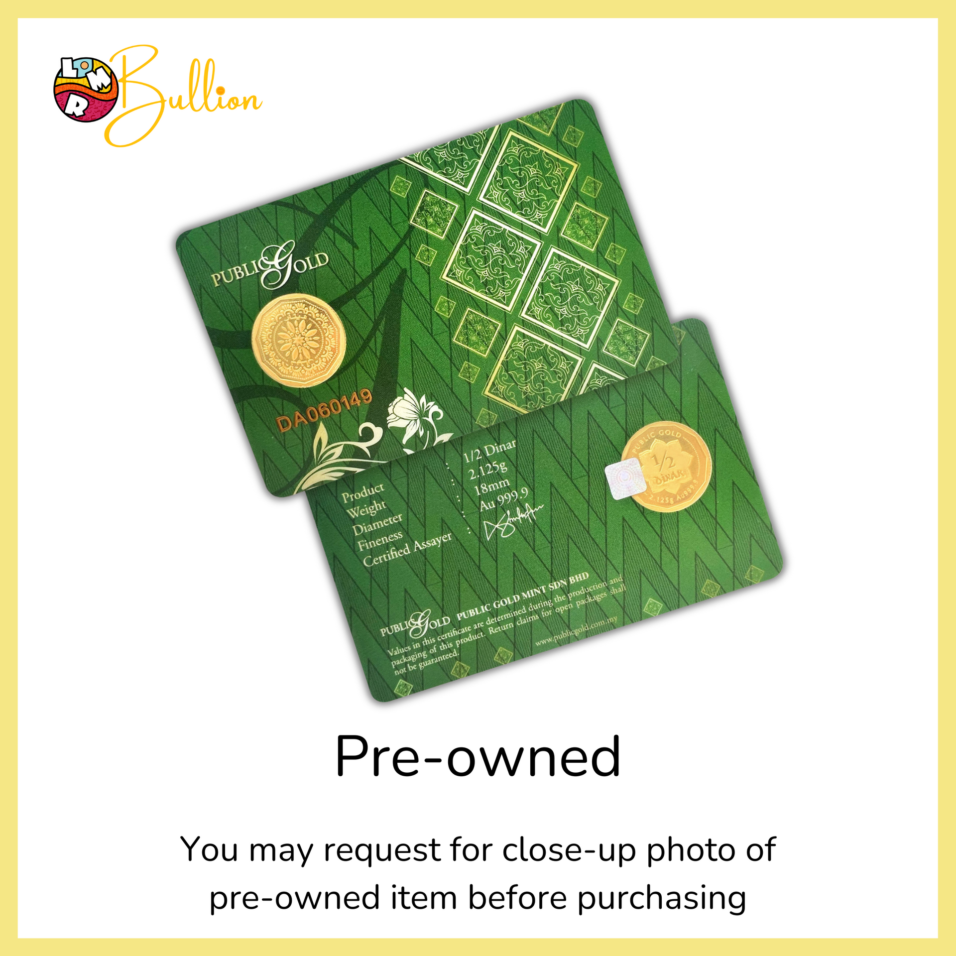 [PRE-OWNED] 1/2 Dinar PG - Card (Good Condition)