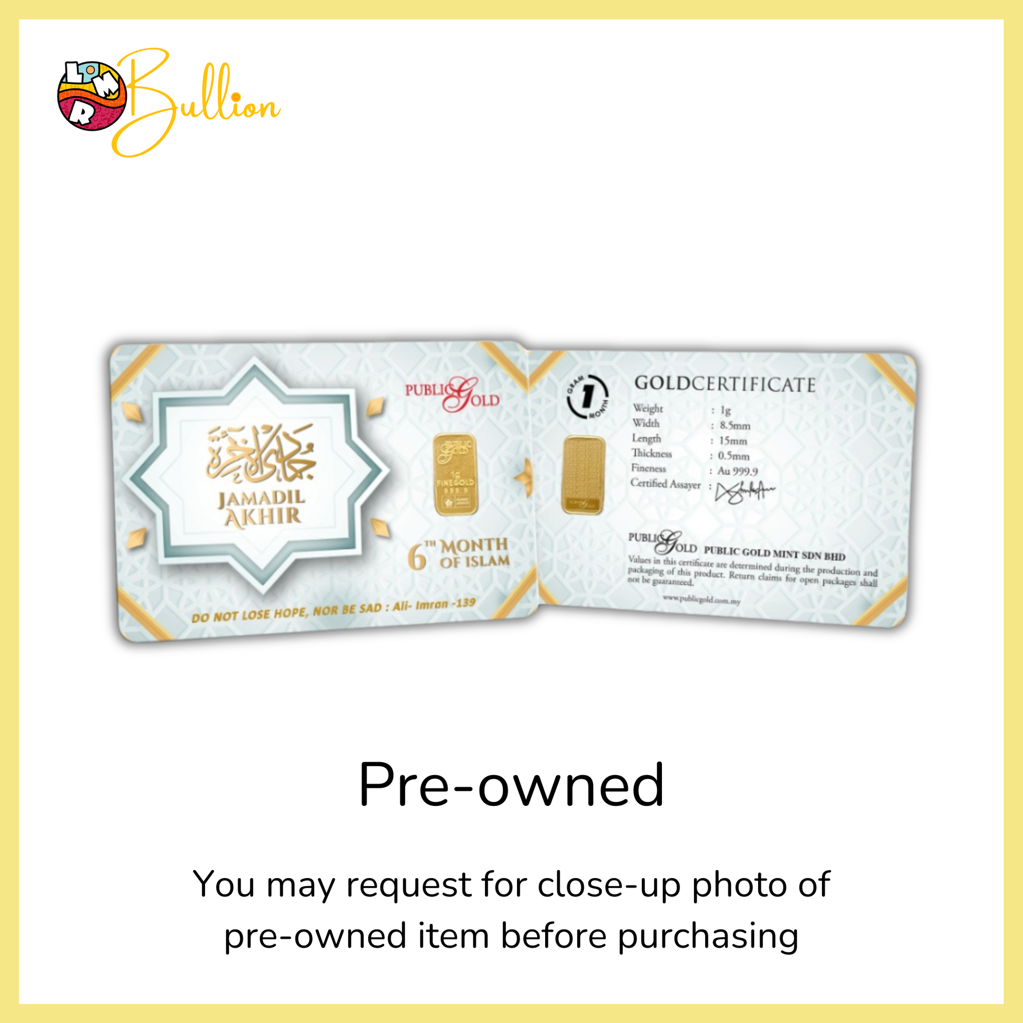 [PRE-OWNED] 1 gram Jamadil Akhir - Card (Good Condition)